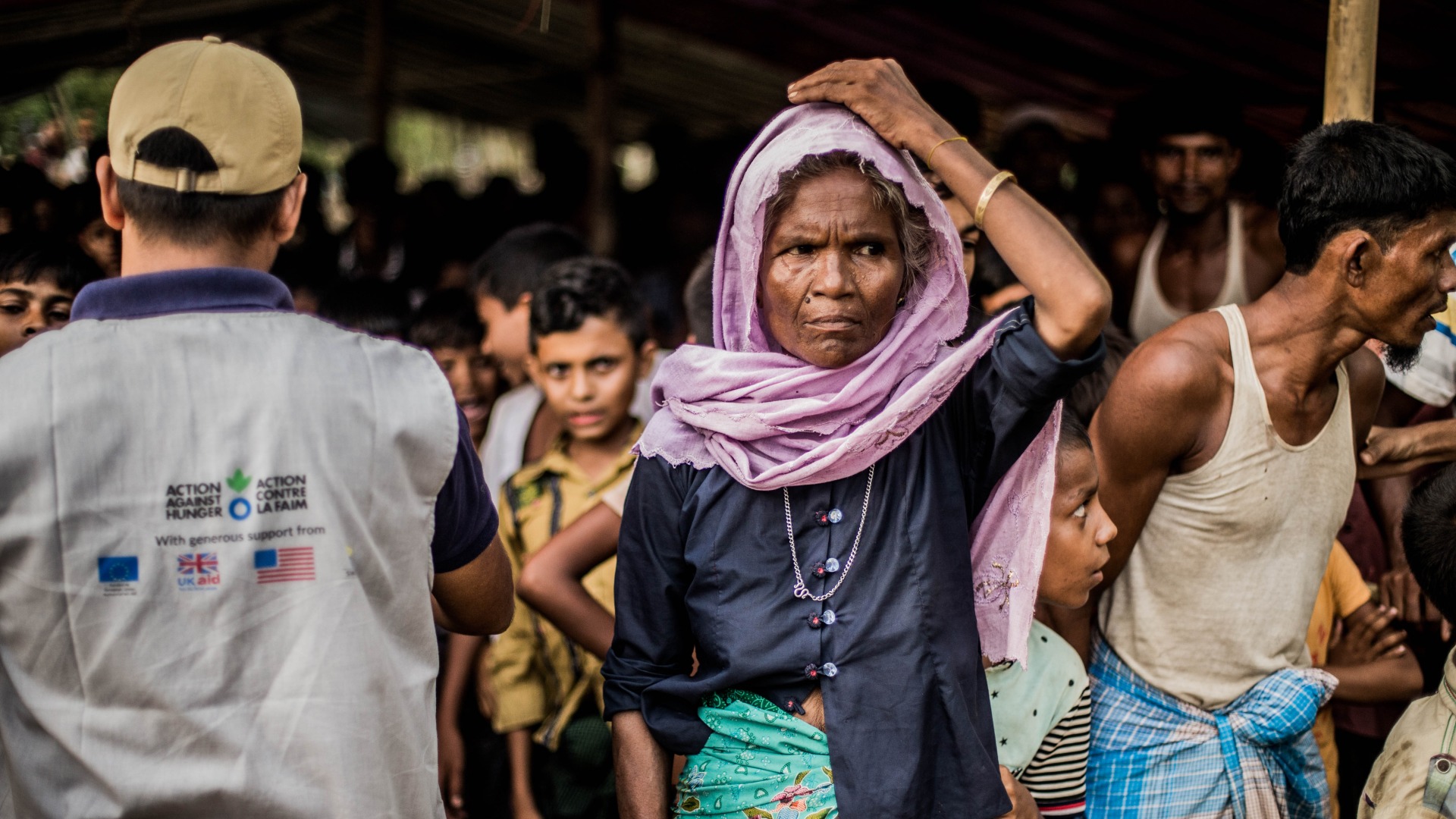 An Against Against Hunger food distribution to Rohingya refugees in Cox's Bazar, Bangladesh.