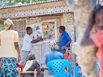 A community session on hygiene in Haiti.