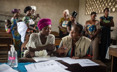 A psycho-social worker meets with women in Kichanga, DRC