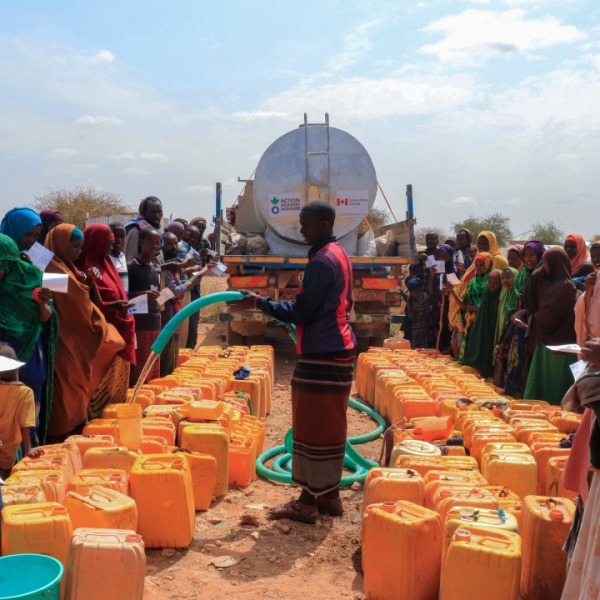 One of the 6 water trucks serving water in Dhonfeylahow displacement camp in Hudur
